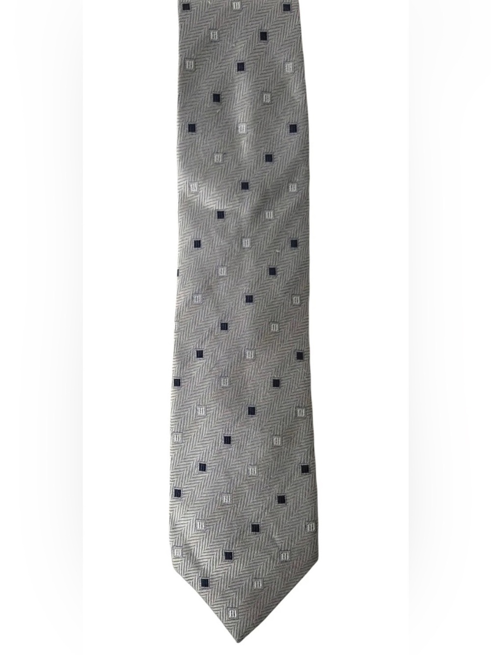CANALI Vintage 90s Silver Gray Silk Tie with Navy Blue Motifs Made in Italy